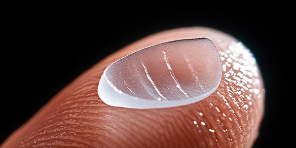 손끝에 올려진 얇은 세라믹 라미네이트